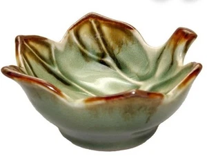 2 Mini Leaf Bowls Table Smalls Salt Condiments Dipping Dish Brown Green EC - Picture 1 of 5