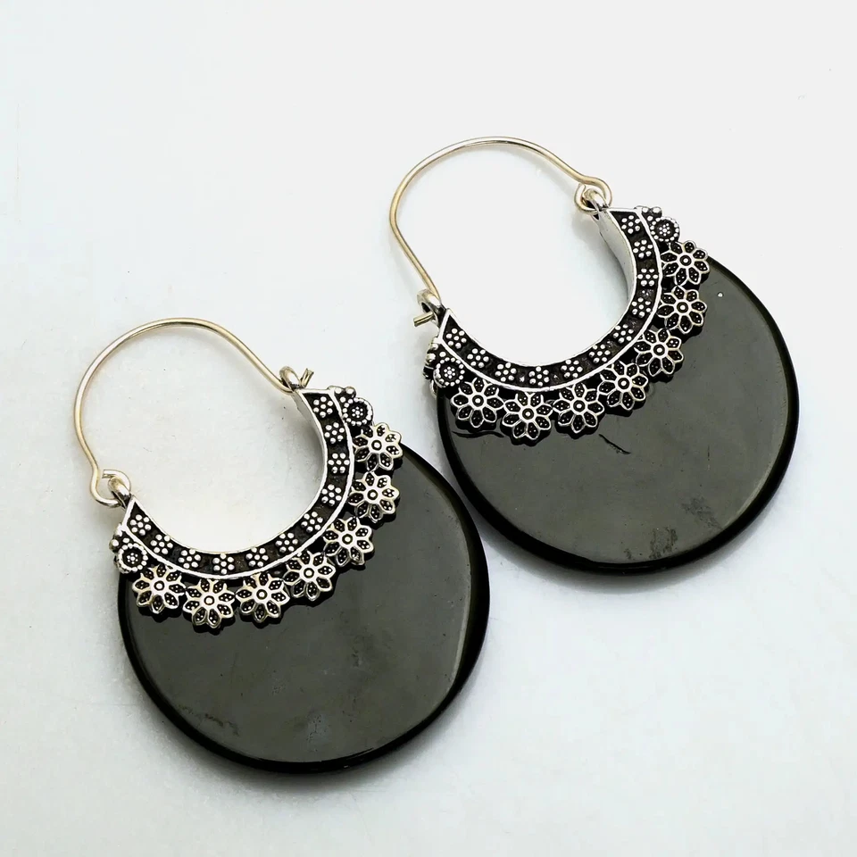 Black Onyx Gemstone Handmade Drop Dangle Earrings Jewelry Gift 1.72" AE-94850 - Image 1 of 1