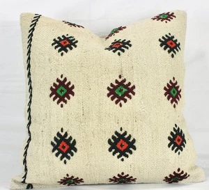 Dekorativer Vintage türkischer Kelim Kissenbezug 18 Zoll Beige Kelim Sofakissen - Bild 1 von 9