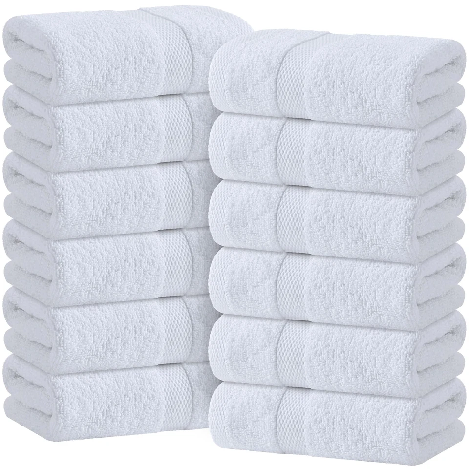 Wealuxe Cotton Hand Towels Soft & Lightweight 16x27" 12 Pack White 16x27