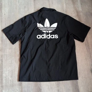 Adidas Shirt Mens L Black Originals Trefoil 3 Stripes Button Up Adicolor - Picture 1 of 7