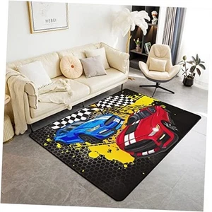 Racing Car Rug,Cartoon Street Style Graffiti Sports 5x6'6'' Red Blue Yellow - Picture 1 of 6