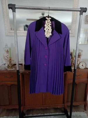 Vintage 80s PLEATED TENT COAT Purple & BLACK VELVET Chou-Z   L- XL - Image 1 of 4