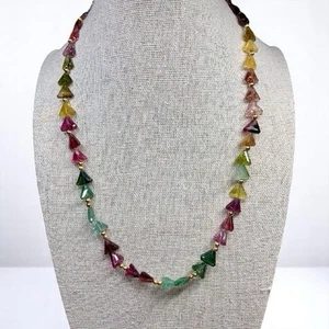 18K Faceted Trilliant Multicolored Natural Tourmaline Strand Necklace 336ctw 19” - Picture 1 of 7