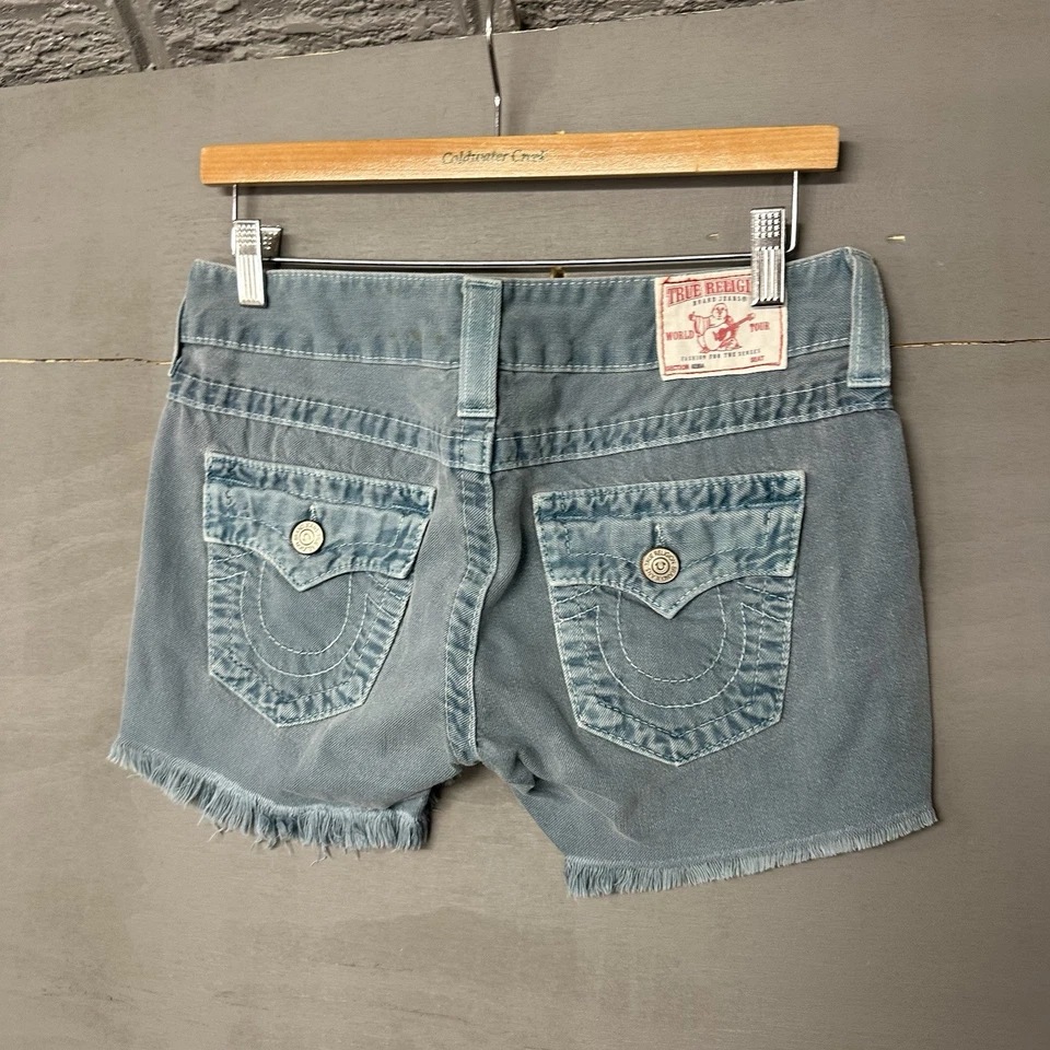 Pantalones Cortos True Religion Ava Corte Para Mujer 28 Azul Denim Dobladillo Deshilachado Preppy EE. UU. Foto 1 de 3
