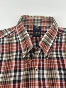 1960s Button Down Shirt Plaid red check British made Mod preppy Mens Large - Picture 1 of 6
