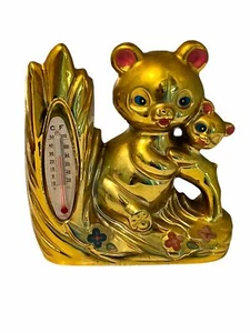 Vintage Oriental Gold Bears Thermometer Planter SM Made in Japan Kitsch Ceramic - Picture 1 of 7