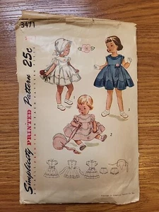 Vintage 1950 Simplicity Pattern 3471 Girl's Dress Bonnet & Panties Size 1 CUT - Picture 1 of 4