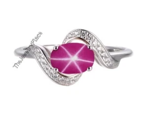 925 Solid Silver Ring Pink Lindy Star Ring Ruby 6 Ray Star Ring Women Ring - Picture 1 of 3