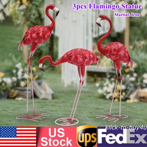 3pcs Gardens Flamingos Statue Red Flamingos Yard Sculpture Home Art Decors Set - Picture 1 of 20