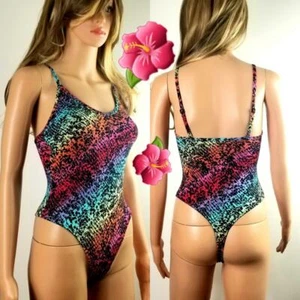 Victoria's Secret PINK V-AUSSCHNITT BODYSUIT REGENBOGENFARBEN Neon Bonbon Schlange Größe XS 22,95 $ - Bild 1 von 12