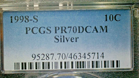4th of JULY SALE EXTENDS--U.S. UNC. 1998-S PCGS PR70DCAM SILVER DIME-KM#195b Cover