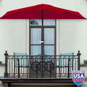 9-Ft Half Round Patio Umbrella Balcony Awning Deck Outdoor Décor Sun Protection - Picture 1 of 8