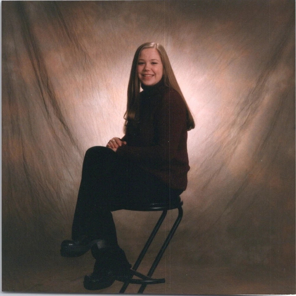 90s Teen Girl Real Vtg Found Photo Portrait High School 5x5 Beautiful Woman - Image 1 of 1