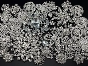 Lot 30pc Mixed Sliver Rhinestone Crystal Brooches Pin DIY Wedding Bridal Bouquet - Picture 1 of 9