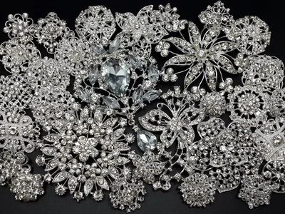 Lot 30pc Mixed Sliver Rhinestone Crystal Brooches Pin DIY Wedding Bridal Bouquet - Image 1 of 4