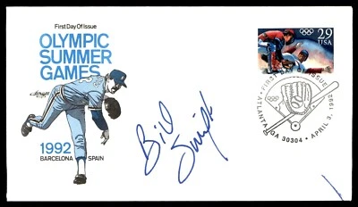 Autógrafo firmado por Bill Swift FDC Cachet de béisbol olímpico (sin certificado de autenticidad) Foto 1 de 2