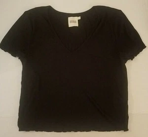 Something For Everyone Womens Black Ribbed Crop Top Shirt XL NWT - Picture 1 of 1
