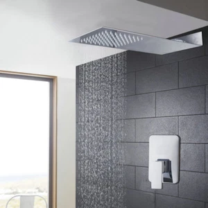 Chrome Bathroom Ultra-Thin Rainfall Shower Head Mixer Value Faucet Wall Mount - Picture 1 of 8