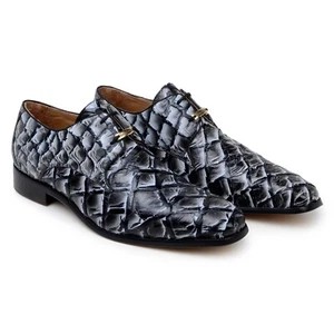 NUEVO Zapatos de Vestir Para Hombres Exóticos Belvedere Cuero Pirarucu Genuino Renzo Marfil Negro - Imagen 1 de 5