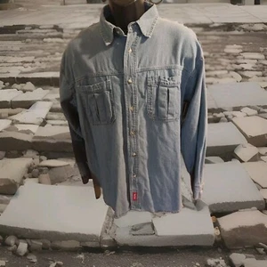 CAMISA VAQUERA VINTAGE MARLORO DENIM L/XL Leer!! BOLSILLO DELANTERO AZUL ABOTONADO - Imagen 1 de 5