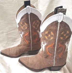 Women's Justin Cowgirl Boots 6.5B, Multicolored Leather, Layers 1970s Excel Vtg. - Picture 1 of 10