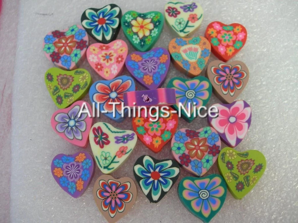 50 cuentas de flores de arcilla fimo de polímero de 18-20 mm CORAZÓN artesanía fabricación de joyas hallazgos Foto 1 de 1