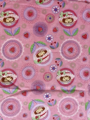 Strawberry Shortcake Pink Fabric 2 Yards Cotton Vintage 2004 Berries Flowers - Image 1 of 3