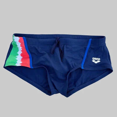 Arena 男式蓝色团队 ITALIA 意大利游泳低腰短欧式短裤泳装 34 36 — 第 1/4 张图片