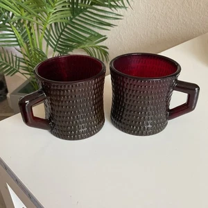 MCM Ruby Red Hobnail Glass Coffee Mug Lot of 2 - Picture 1 of 7
