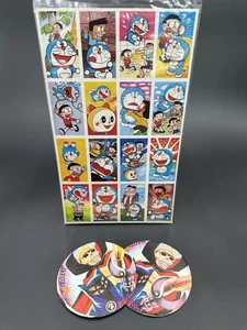 Doraemon Vintage Japanese Menko Card Sheet Uncut + Bonus Ogon Bat Pogs Milk Caps - Picture 1 of 1