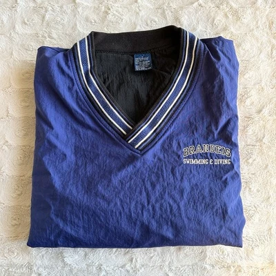 Pulôver masculino vintage Brandeis University grande azul campeão quebra-vento natação - Imagem 1 de 4