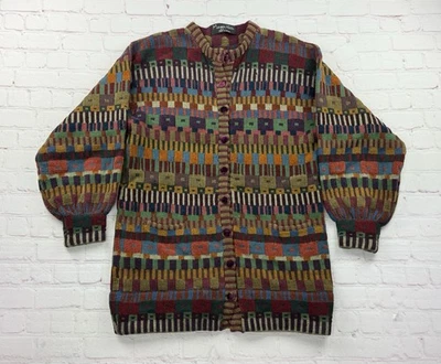 Maggie белый Англии искусства носить шениль вязаный Southwest кардиган свитер большой - Изображение 1 из 4