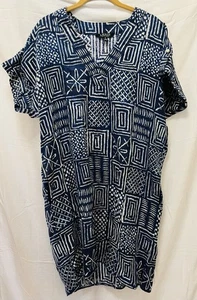 Lauren Ralph Lauren Geometric Batik Linen Sz 10 Blue Summer Beach Tribal Pockets - Picture 1 of 15