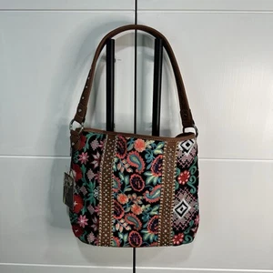 Montana West-Women's Embroidered Floral Embroidered Studded Bag Brown NWT - Picture 1 of 8