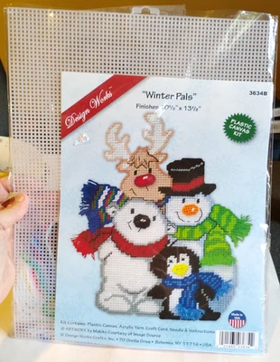 NEW Design Works Plastic Canvas Wall Decor Kit Winter Pals 3634B Snowmen - Image 1 of 4