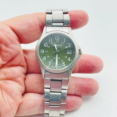 Reloj para hombre WATCH-IT Advance esfera verde plateado acero inoxidable cuarzo fecha Japón Foto 1 de 4