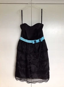 Alfred Angelo NWT Black Blue Strapless Satin Dress Tiered Tulle belted Prom 6 - Picture 1 of 8