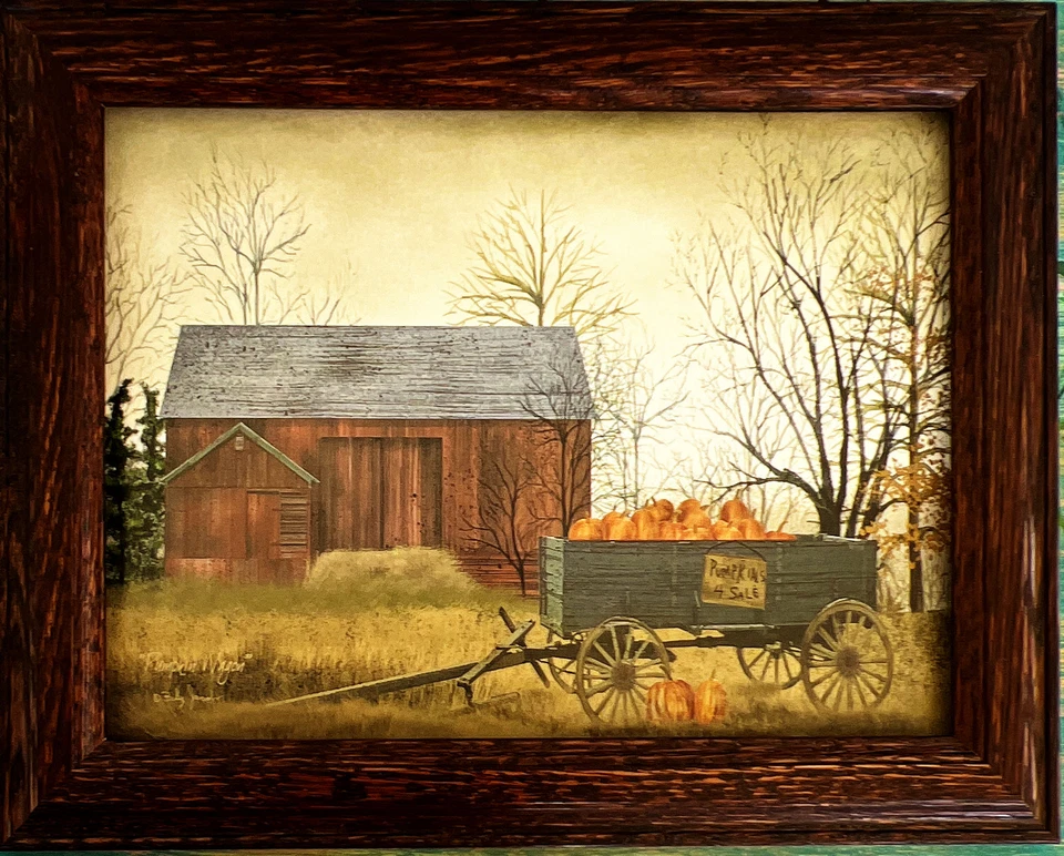 Billy Jacobs Pumpkin Wagon Farm Barn Art Print -Framed (Wood) 14.5 x 11.5 - Image 1 of 1