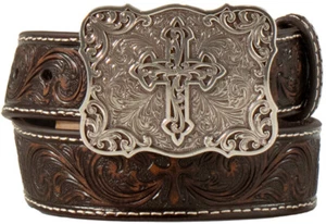 Nocona Western Girls Youth Belt Leather Embossed Cross Brown N4443102 - Picture 1 of 1