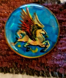 Vintage Enamel Pegasus with Blue Background Reflective Hat Pin Size 1" Diameter - Picture 1 of 1