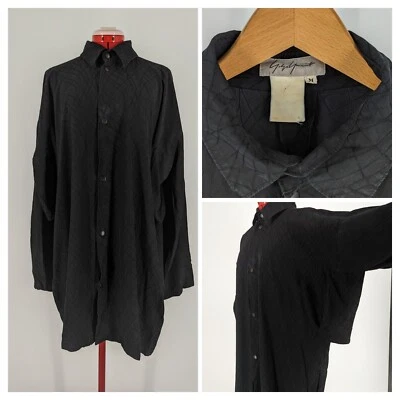 Yohji Yamamoto Vintage 90s Runway Op-Art Abstract Black Snap Dress Kimono Jacket - Image 1 of 4
