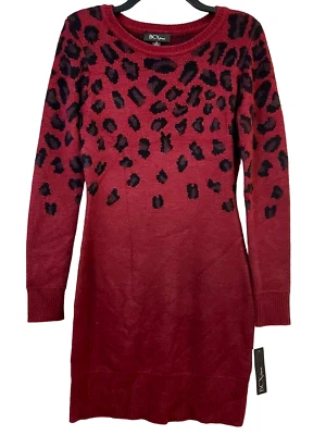 Vestido Vaina Corto BCX Para Mujer Borgoña Estampado Manga Larga Cuello Joya Talla S NUEVO Foto 1 de 4