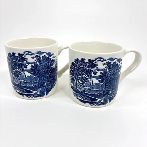 Tazas de café vintage blancas azules tazas transferware Inglaterra gres pueblo, 2 piezas - Imagen 1 de 8