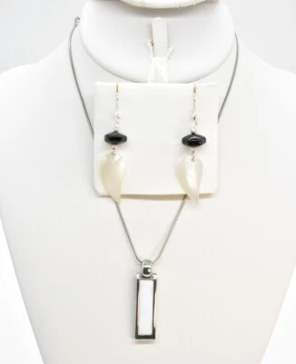 Gargantilla/pendientes colgante de obsidiana 16" Lia Sophia plata-T negro blanco Foto 1 de 4