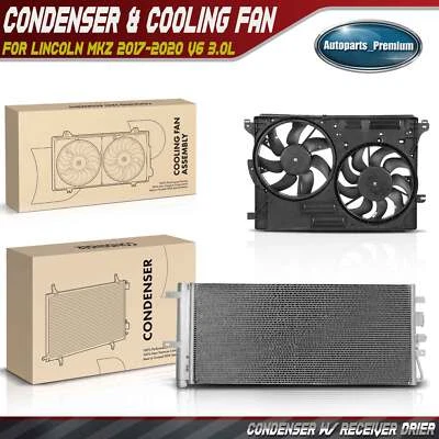 AC Condenser & Dual Cooling Fan w/ Shroud Kit for Lincoln MKZ 2017-2020 V6 3.0L Foto 1 de 4