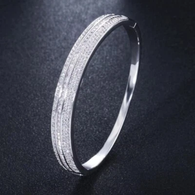 30 克拉圆形切割钻石开口袖口手镯手链 14K 镀白金 0.925 — 第 1/4 张图片