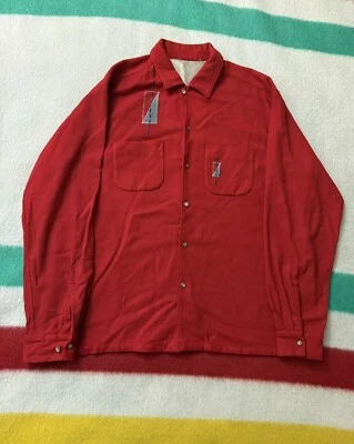 复古 50 年代 60 年代红色刺绣印花环领纽扣 XL 羊毛人造丝混纺 — 第 1/4 张图片