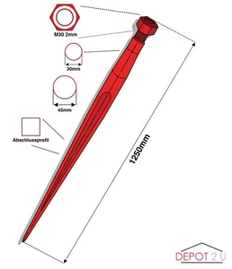 Frontladerzinken 1240mm M30 Gewinde 2 Stück Set Großballenspieß - Bild 1 von 7