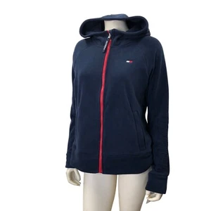 Tommy Hilfiger giacca donna blu navy in pile con cappuccio manica ricamata logo M N - Foto 1 di 13